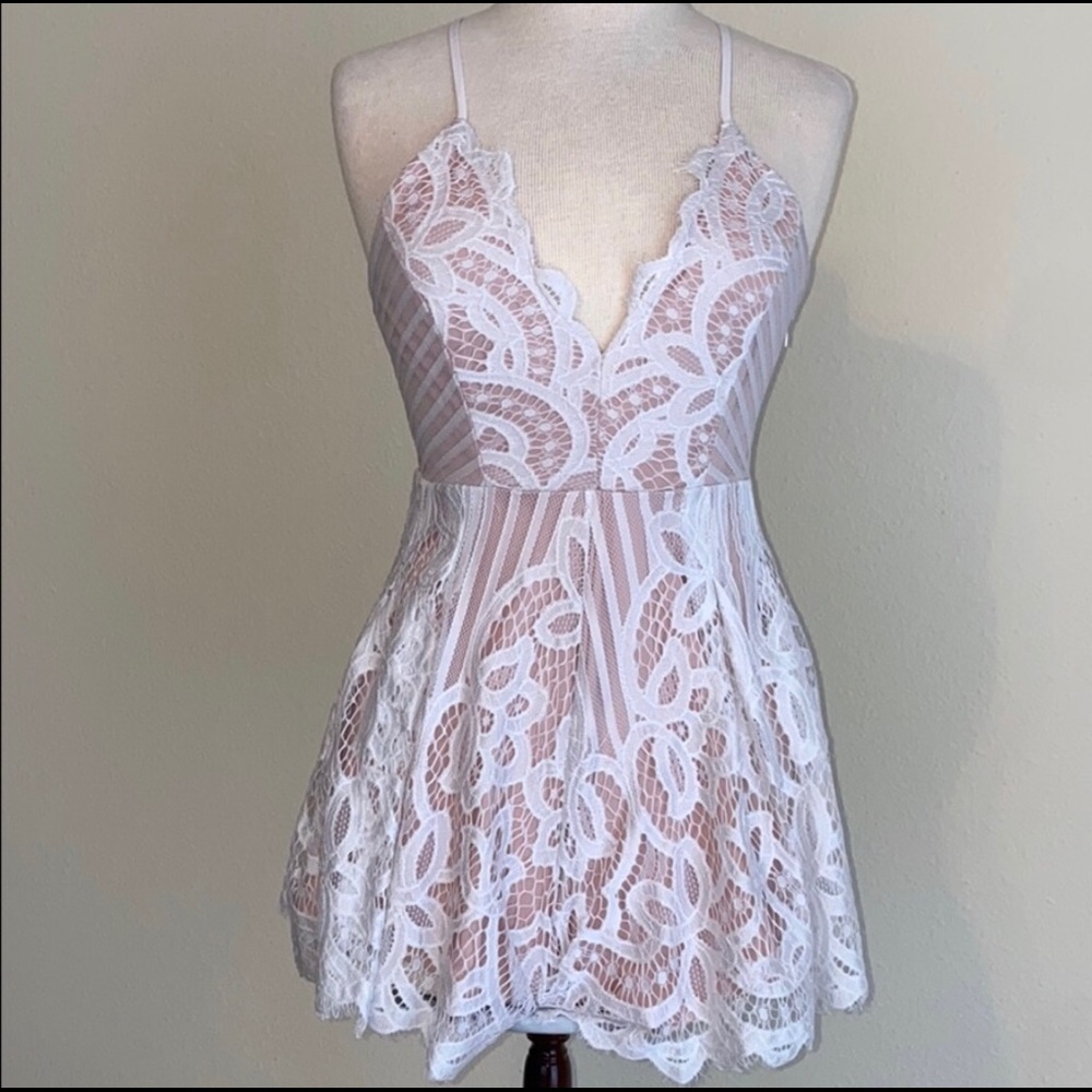 Beautiful White Lace / Nude Underlay Romper